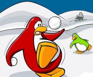 yapboz Penguenler Club Penguin üzerinde bir kar savaşı